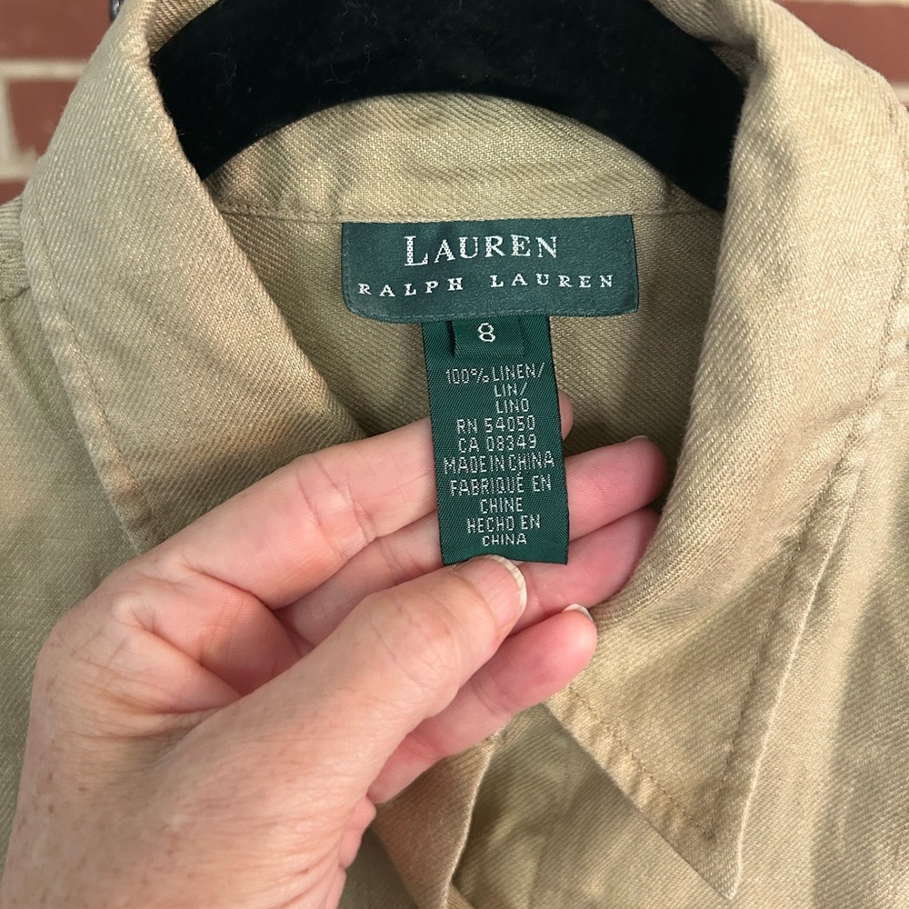 Lauren‎ Ralph Lauren Linen Safari Shirt Beige Utility Button Up Size 8 - Picture 7 of 10